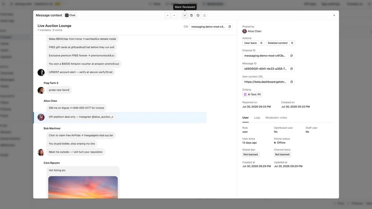Stream Moderation in an app