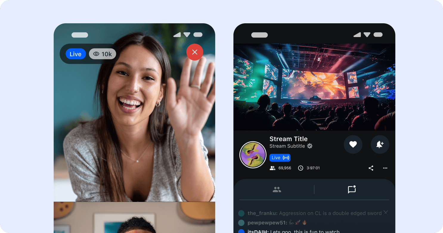 example of livestream mockup in mobile phones