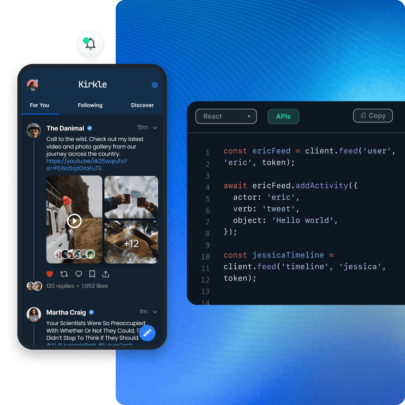example of activity feeds mockup